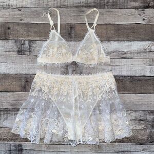 NWOT Vintage 90s Marilyn Monroe by Warner’s Sheer Lace Bralette Thong Skirt Set